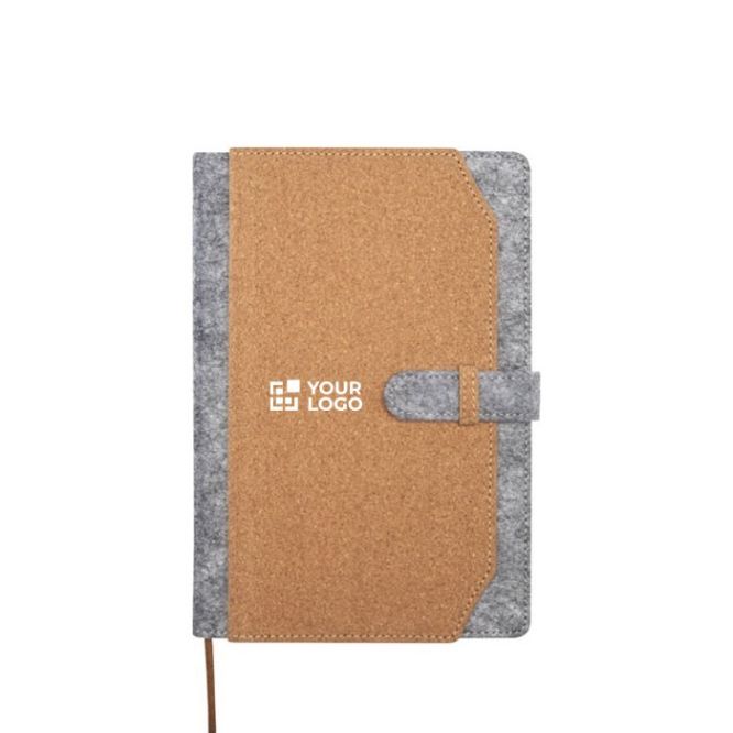 Carnet en feutre et liège recyclés avec pochettes A5 feuilles lignées