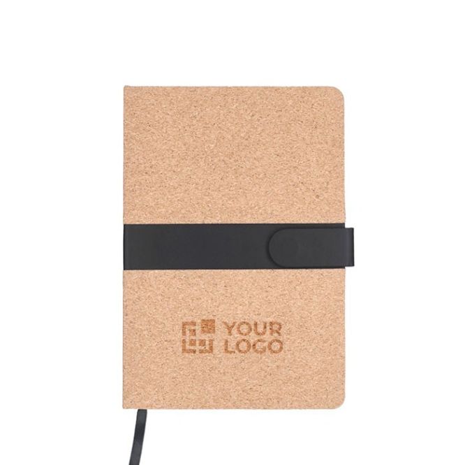 Carnet liège avec élastique fermeture magnétique polyuréthane rayé, A5