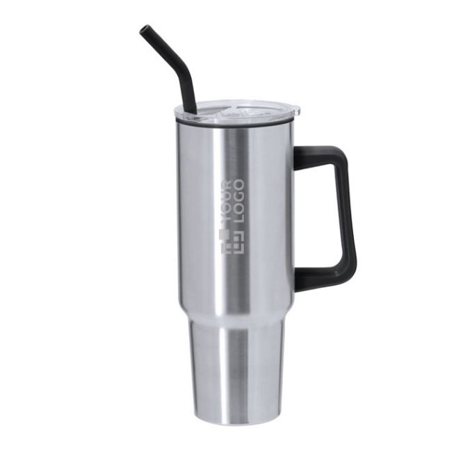 Gobelet isotherme en acier inoxydable poignée et une paille, 1,2 litre