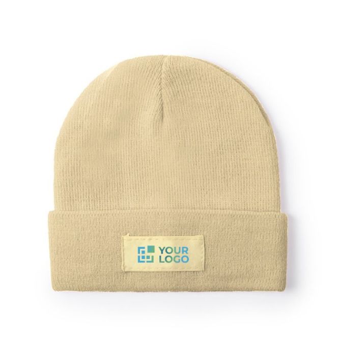 Bonnet élastique pour enfants avec ourlet et étiquette frontale