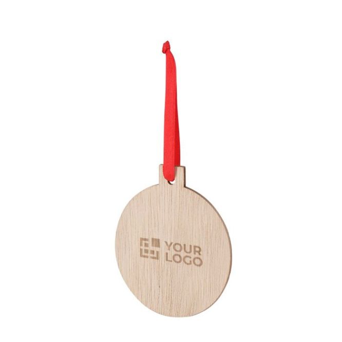 Décoration en forme de boule de Noël en bois avec un ruban rouge