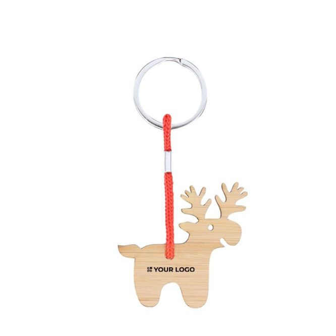 Porte-clés de Noël en bambou en forme de renne à personnaliser