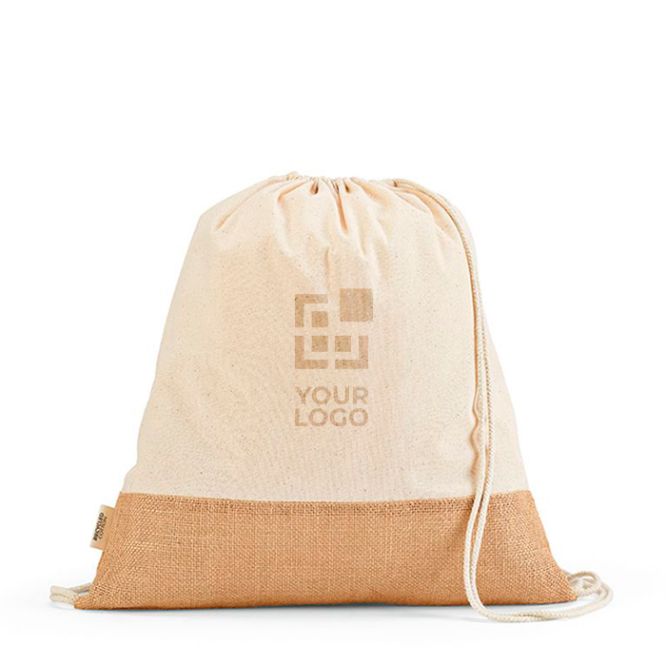 Sac cordon en coton recyclé à base en jute 180 g/m²