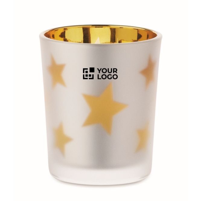 Bougie LED dans un pot en verre avec des petites étoiles de Noël