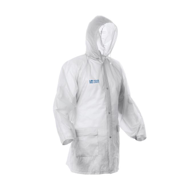 Imperméable finitions thermosoudées avec fermeture centrale et capuche
