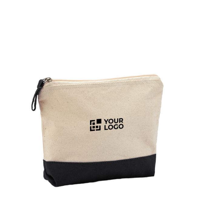 Trousse en coton bicolore avec fermeture éclair assortie 280 g/m²