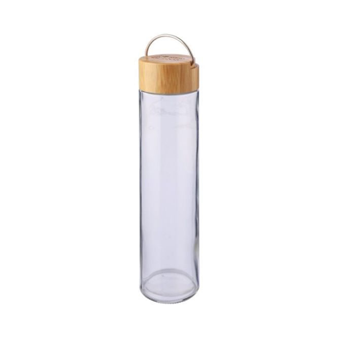 Bouteille en verre avec couvercle en bambou et anse en métal 500ml