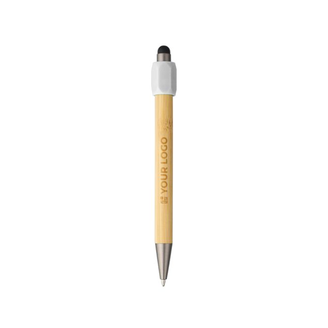 Stylo tactile en bambou avec spinner sur le dessus encre bleue