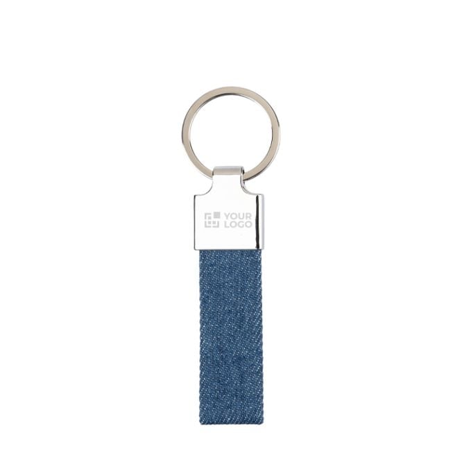 Porte-clés rectangulaire en zinc personnalisable avec tissu jean