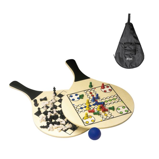 Set de 2 raquettes en bois et balle avec jeux sur les raquettes
