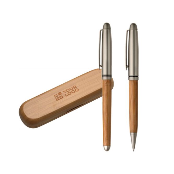 Parure de stylos à bille et roller en bambou