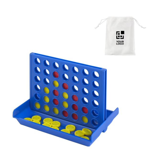 Jeu de quatre en plastique rouge et jaune avec pions dans des sacs