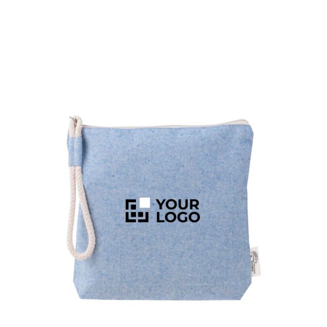 Trousse de toilette pastel en coton recyclé avec bracelet en corde
