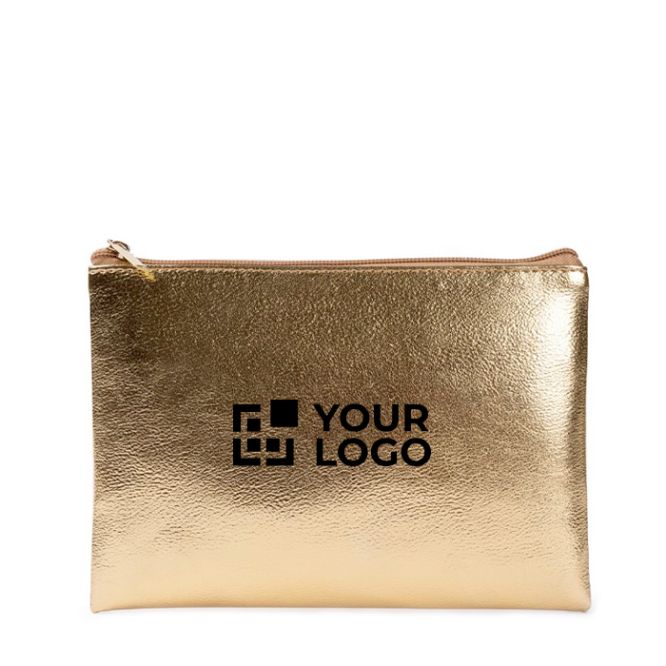 Trousse compacte en PU finition dorée avec fermeture éclair assortie