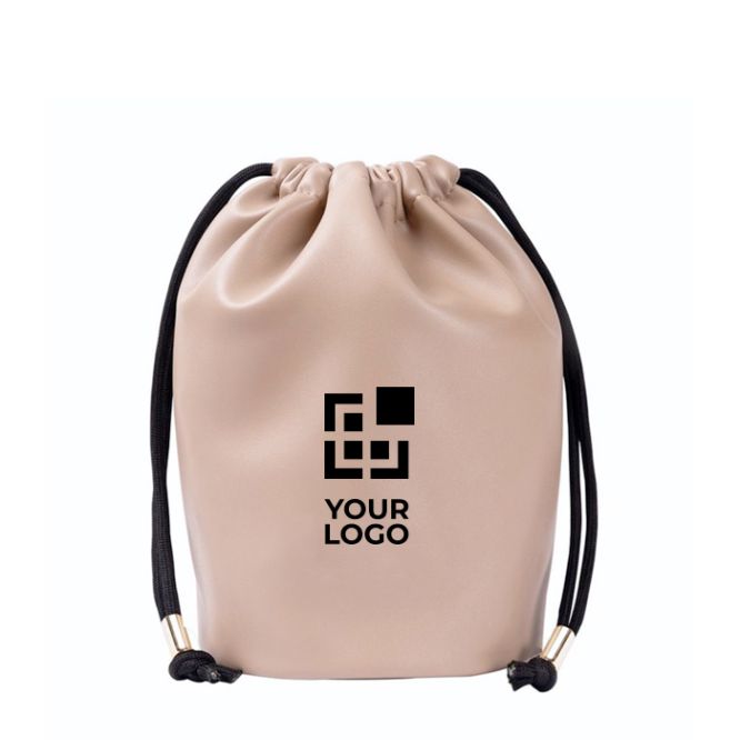 Trousse type sac en cuir synthétique avec fermeture à cordons