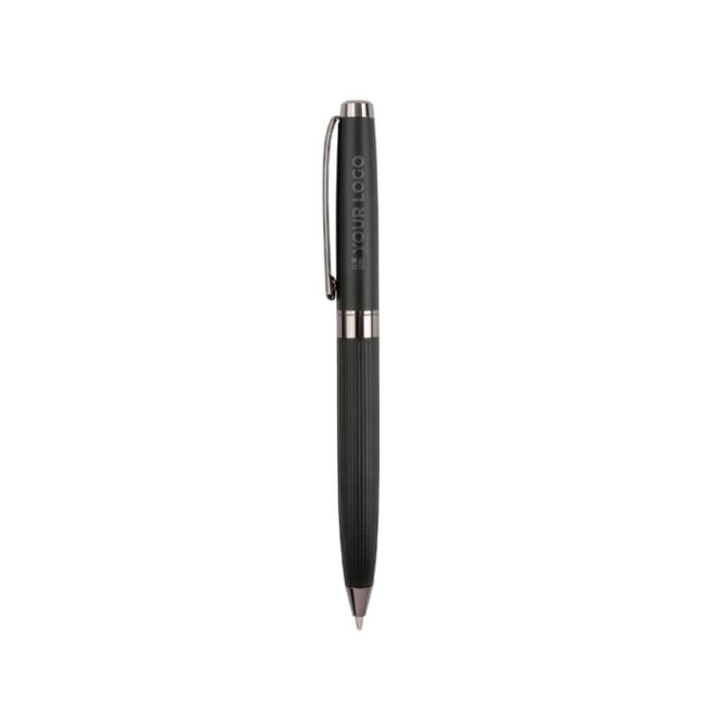 Stylo élégant en acier inoxydable avec détails chromés encre bleue