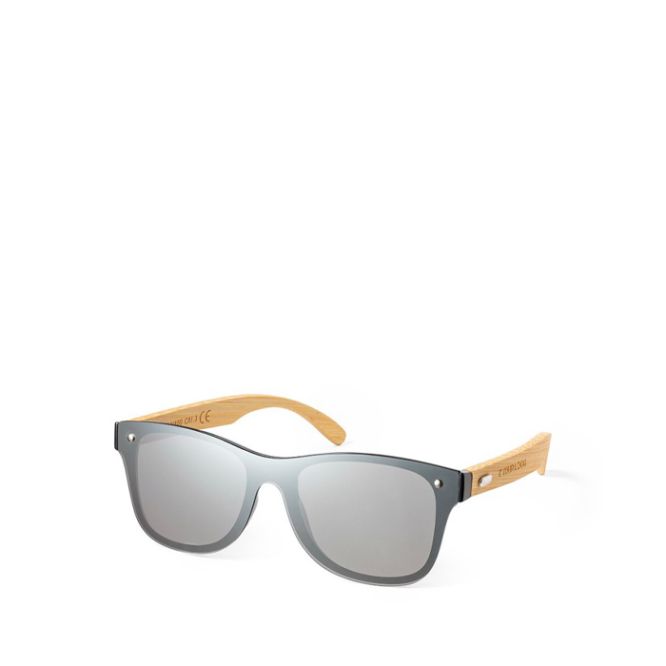 Lunettes de soleil avec branches en bambou, verres noirs effet miroir