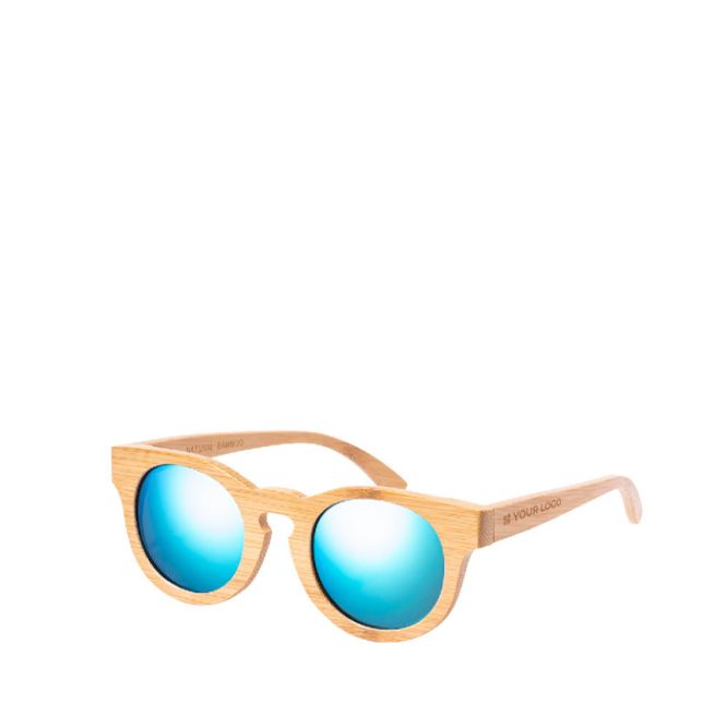 Lunettes en bambou avec verres miroir dans un sac à cordon