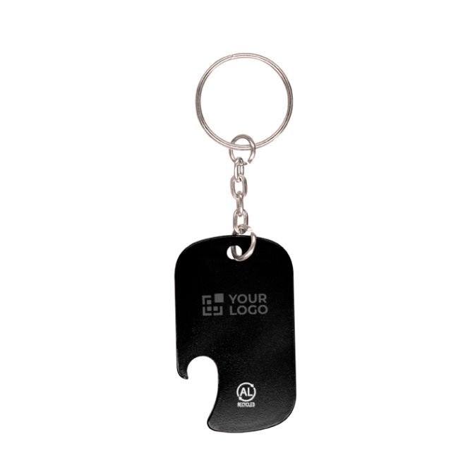 Porte-clés décapsuleur en aluminium recyclé GRS de forme rectangulaire
