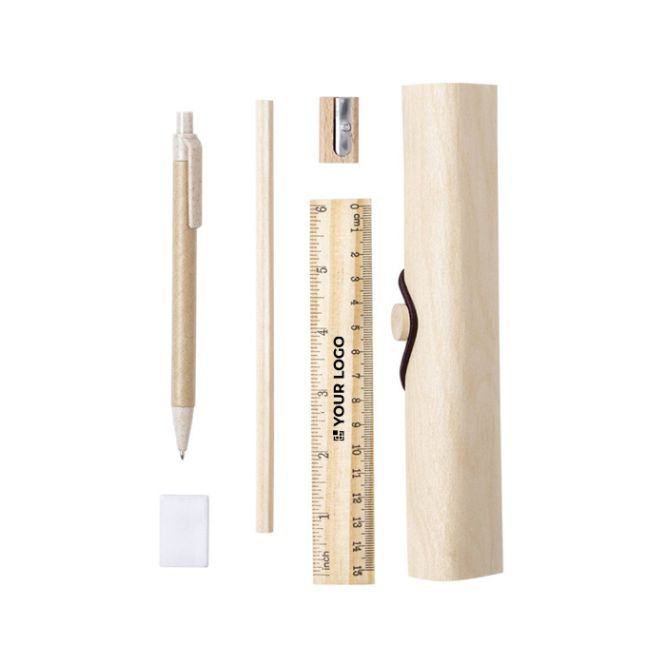 Trousse en bois avec accessoires de papeterie en bois Wood