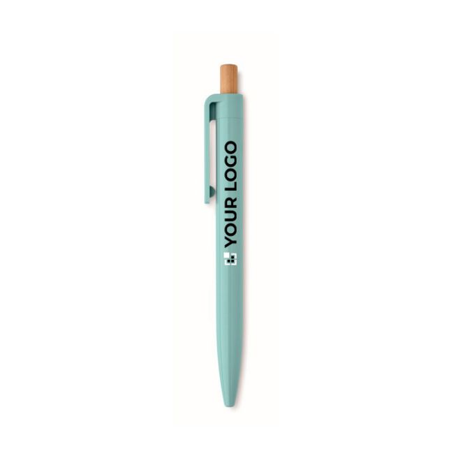 Stylo monochrome avec bouton en bambou et encre bleue
