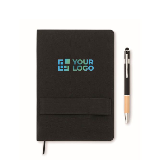 Carnet et stylo avec bande élastique et pages lignées A5