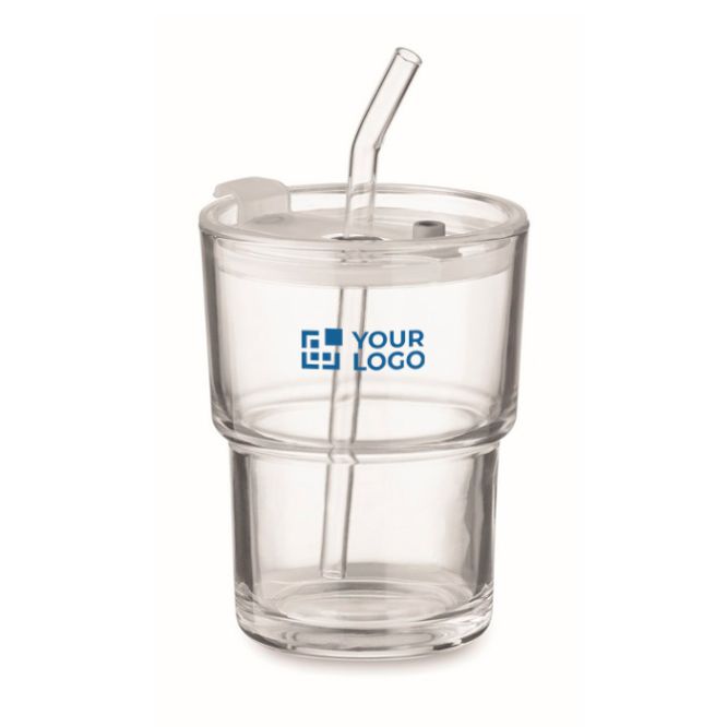 Verre avec couvercle anti-goutte et paille en verre 300ml