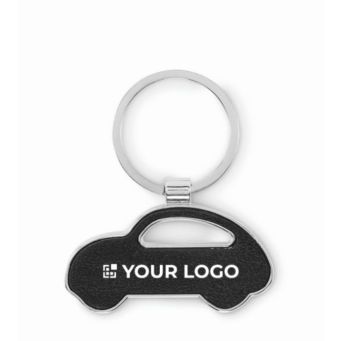 Porte-clés métallique forme de voiture incrustation cuir synthétique