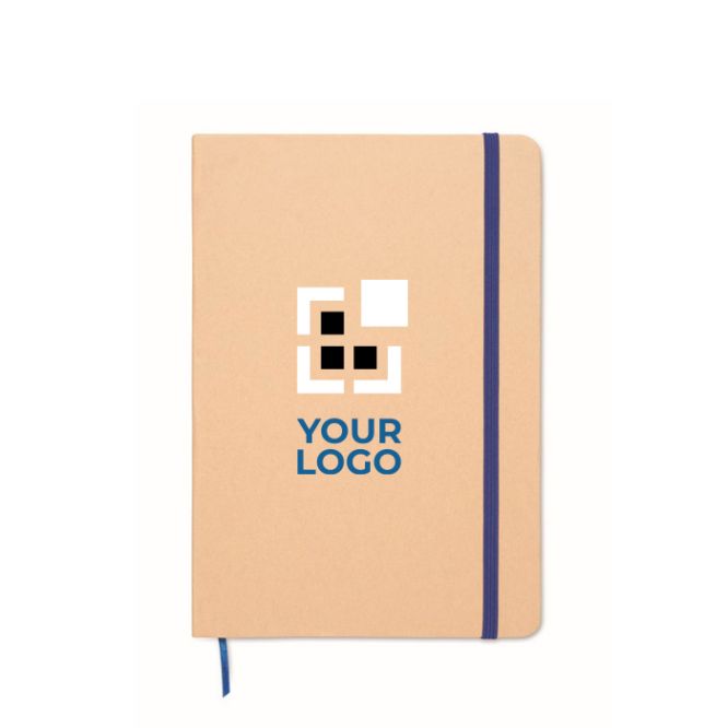 Carnet en carton avec bande et marque-page coloré, pages lignées A5