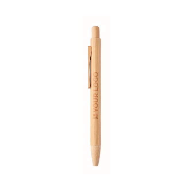 Stylo à bille entièrement en bambou, encre bleue