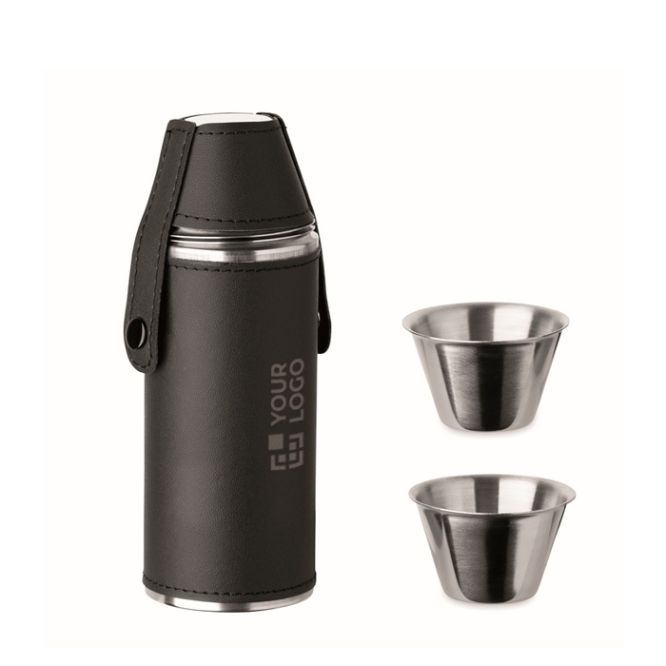 Flasque en acier inoxydable avec 2 petits verres de 230 ml et 20 ml