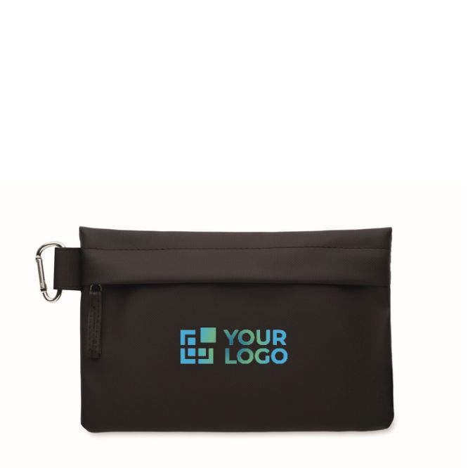 Pochette en polyester et PU avec mousqueton sur le côté