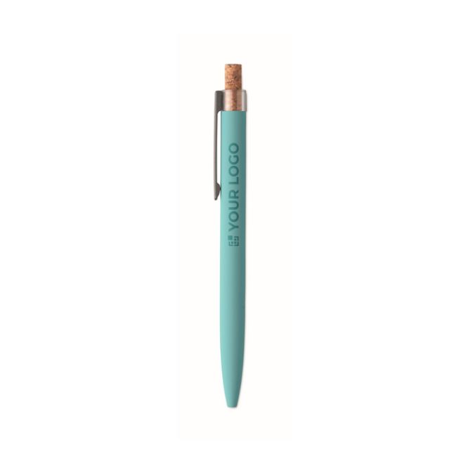 Stylo en aluminium recyclé avec bouton-poussoir en liège, encre bleue