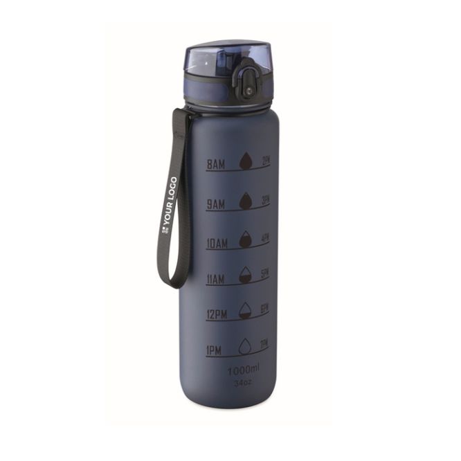Gourde en plastique avec graduations et bouchon rabattable 1L