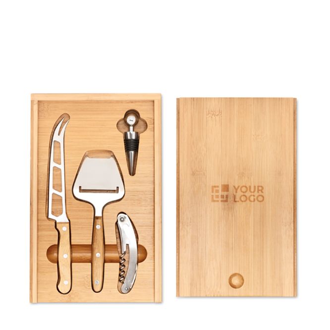 Set publicitaire à fromage et vins couleur bois