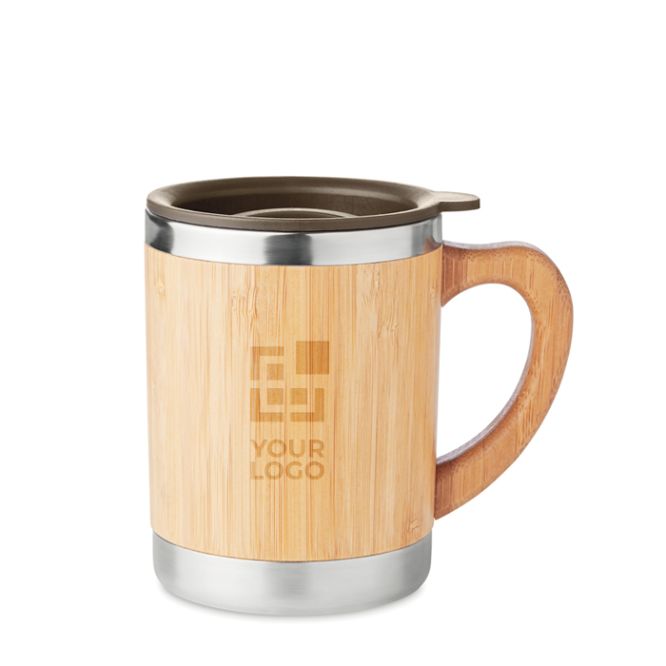 Tasse élégante en acier avec coque en bambou et anse de 300ml Natural