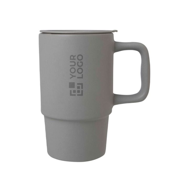 Tasse en céramique avec couvercle en plastique et grande anse 450 ml