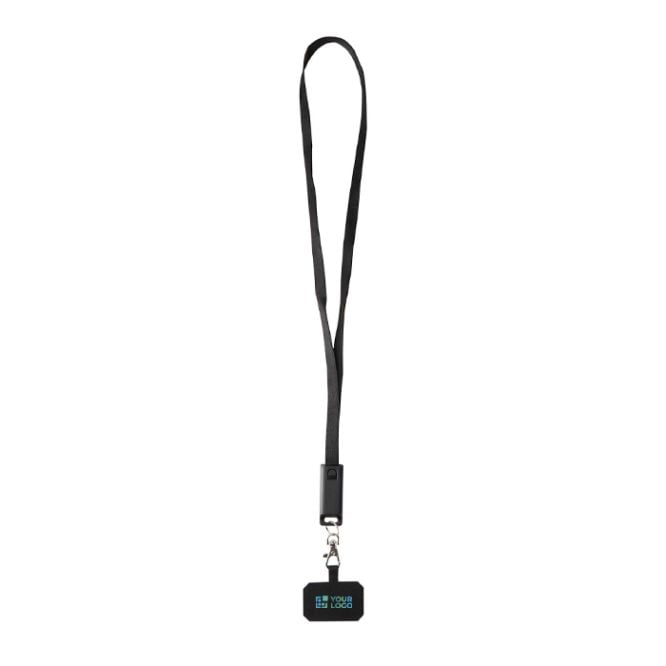 Lanyard téléphone en plastique recyclé et câble de charge 5-en-1 65 W
