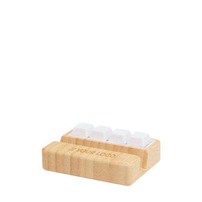 Support de téléphone en bambou avec jouet antistress à touches
