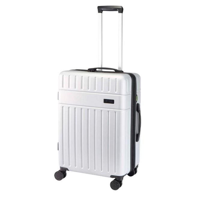 Valise trolley extensible en plastique recyclé résistant aux chocs