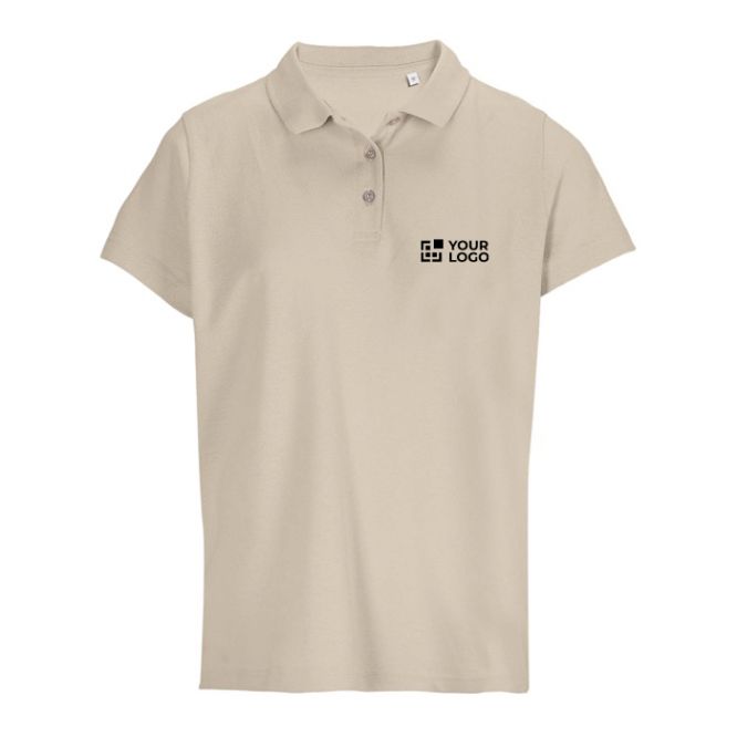 Polo femme 100% coton peigné col côtelé avec 3 boutons 