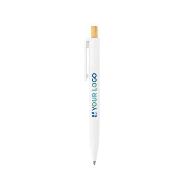 Stylo en plastique recyclé avec bouton poussoir en bambou, encre bleue