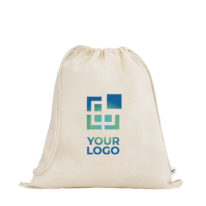 Sac à dos en cordon fabriqué en coton bio avec anses 140 g/m²