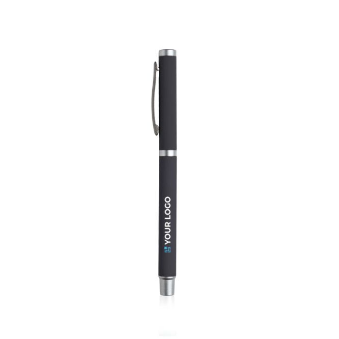 Roller en métal avec finition en gomme et bouchon à clip encre bleue avec zone d'impression