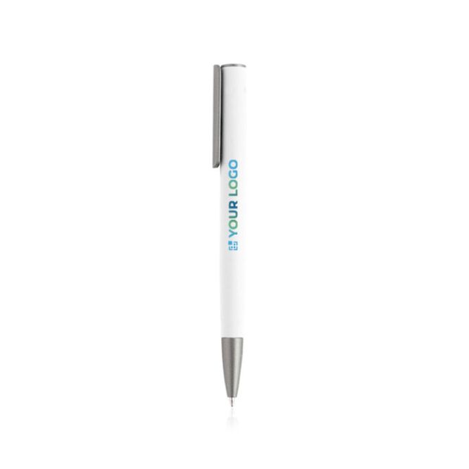 Stylo en aluminium recyclé avec finition en caoutchouc encre bleue avec zone d'impression