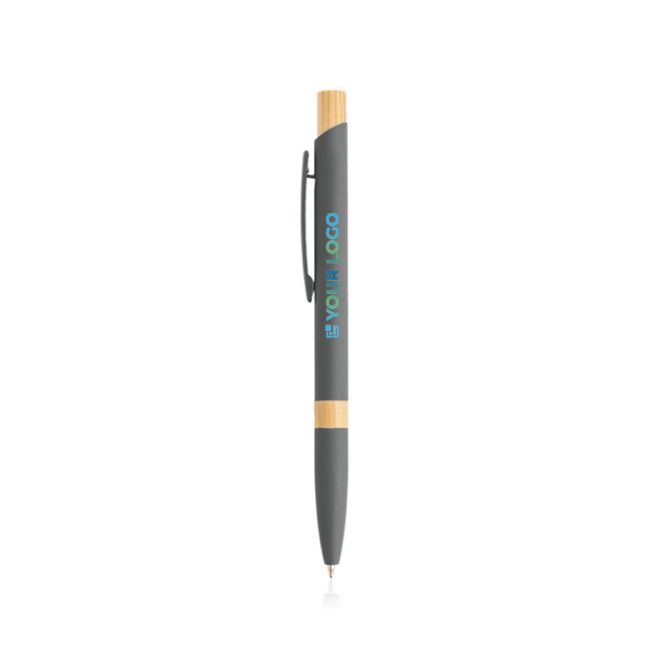 Stylo en aluminium recyclé avec détails en bambou à encre bleue