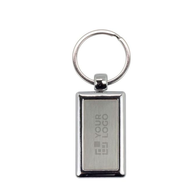 Porte-clés rectangulaire avec côté en plastique coloré et anneau métal avec zone d'impression