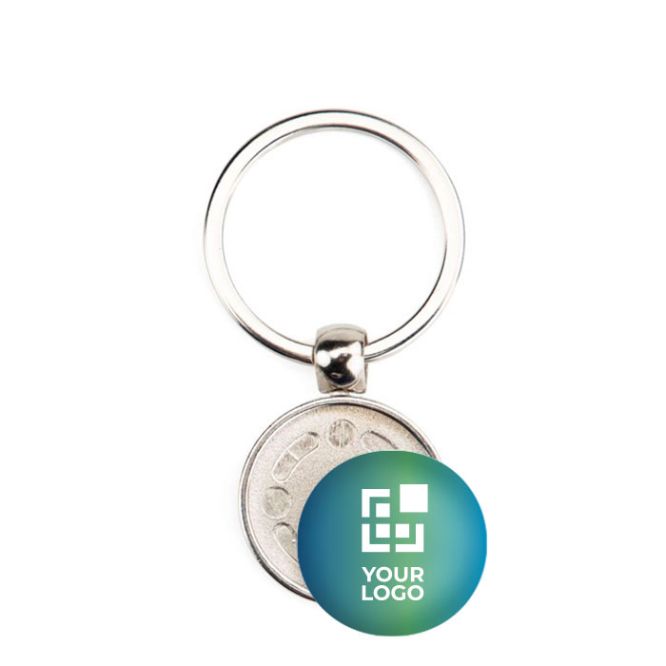 Porte-clés rond métal avec personnalisation recto-verso et couvercle avec zone d'impression