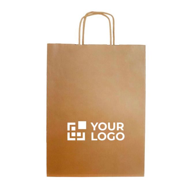 Sac de courses en papier kraft allongé avec soufflet 90 g/m² avec zone d'impression