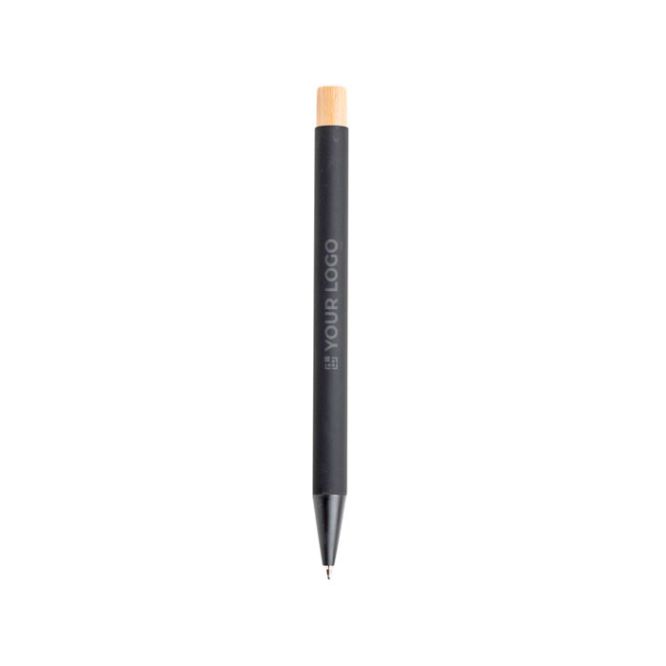Stylo en aluminium recyclé avec bouton-poussoir en bambou, encre noire avec zone d'impression